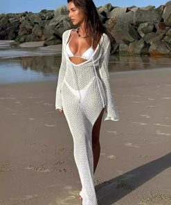 Women's Knitted Hollow Long Bikini Cover-Up - Sexy Beach Sun Protection Swimwear for Vacation - European and American Style