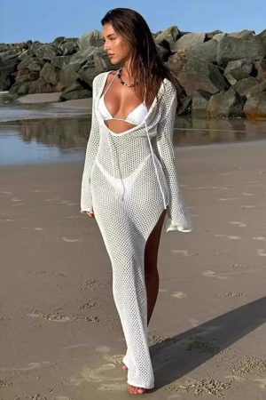 Women's Knitted Hollow Long Bikini Cover-Up - Sexy Beach Sun Protection Swimwear for Vacation - European and American Style