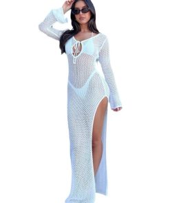 Women's Knitted Hollow Long Bikini Cover-Up - Sexy Beach Sun Protection Swimwear for Vacation - European and American Style