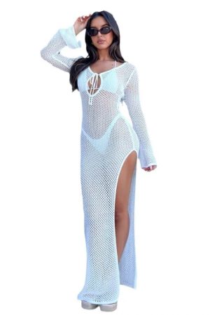 Women's Knitted Hollow Long Bikini Cover-Up - Sexy Beach Sun Protection Swimwear for Vacation - European and American Style