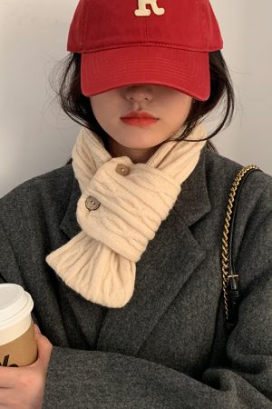 Women's Knitted Wool Scarf - 2025 Winter Korean & Japanese Style Versatile Warm Faux Cashmere Neck Warmer in Off-White