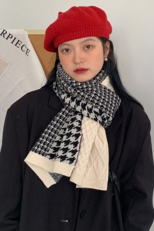 Women's Knitted Wool Scarf - 2025 Winter Korean & Japanese Style Versatile Warm Faux Cashmere Neck Warmer in Off-White