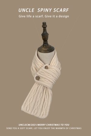 Women's Knitted Wool Scarf - 2025 Winter Korean & Japanese Style Versatile Warm Faux Cashmere Neck Warmer in Off-White