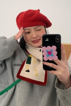 Women's Knitted Wool Scarf - 2025 Winter Korean & Japanese Style Versatile Warm Faux Cashmere Neck Warmer in Off-White