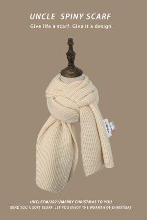 Women's Knitted Wool Scarf - 2025 Winter Korean & Japanese Style Versatile Warm Faux Cashmere Neck Warmer in Off-White