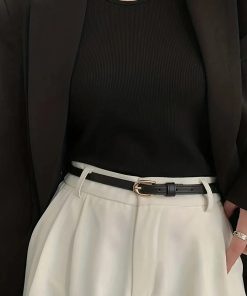 Womens Korean Fashion, Cute Fancy Casual Outfits - Detachable Faux Leather Belt