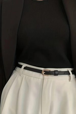 Womens Korean Fashion, Cute Fancy Casual Outfits - Detachable Faux Leather Belt