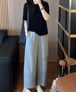 Women's Korean Style Slim-Fit Lapel Top and Age-Reducing Wide-Leg Pants Two-Piece Set - Summer 2025 Fashion Outfit