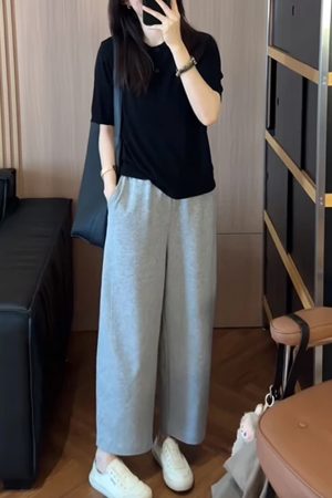Women's Korean Style Slim-Fit Lapel Top and Age-Reducing Wide-Leg Pants Two-Piece Set - Summer 2025 Fashion Outfit
