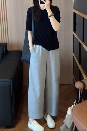 Women's Korean Style Slim-Fit Lapel Top and Age-Reducing Wide-Leg Pants Two-Piece Set - Summer 2025 Fashion Outfit