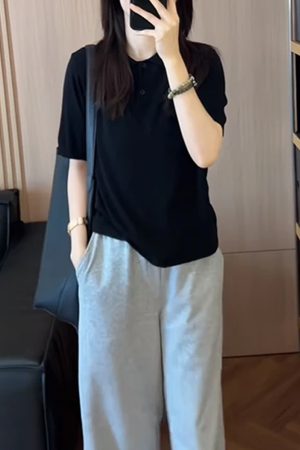 Women's Korean Style Slim-Fit Lapel Top and Age-Reducing Wide-Leg Pants Two-Piece Set - Summer 2025 Fashion Outfit