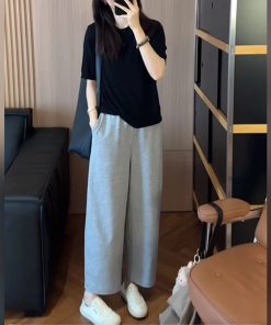 Women's Korean Style Slim-Fit Lapel Top and Age-Reducing Wide-Leg Pants Two-Piece Set - Summer 2025 Fashion Outfit