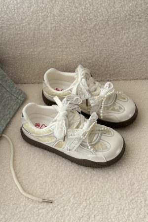 Women's Lace Bow Training Shoes - Breathable Versatile Casual Sneakers for 2025, Perfect for Sports & Everyday Wear