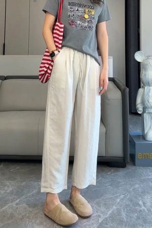 Women's Linen Wide-Leg Pants - 2025 Summer Casual Thin Ice Silk Cotton Blend - Petite Straight Fit for Effortless Style