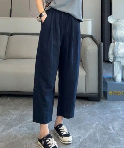 Women's Linen Wide-Leg Pants - 2025 Summer Casual Thin Ice Silk Cotton Blend - Petite Straight Fit for Effortless Style