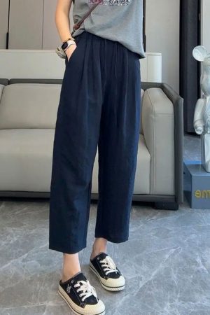 Women's Linen Wide-Leg Pants - 2025 Summer Casual Thin Ice Silk Cotton Blend - Petite Straight Fit for Effortless Style