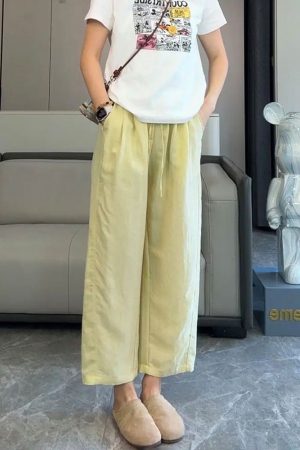 Women's Linen Wide-Leg Pants - 2025 Summer Casual Thin Ice Silk Cotton Blend - Petite Straight Fit for Effortless Style