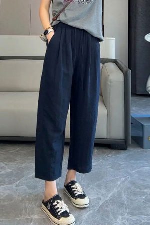 Women's Linen Wide-Leg Pants - 2025 Summer Casual Thin Ice Silk Cotton Blend - Petite Straight Fit for Effortless Style