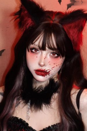 Women's Lolita Plush Beast Cat Ear Headband with Gloves and Necklace - Cute Halloween Costume Accessories