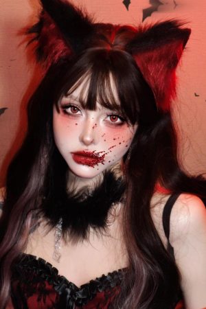 Women's Lolita Plush Beast Cat Ear Headband with Gloves and Necklace - Cute Halloween Costume Accessories