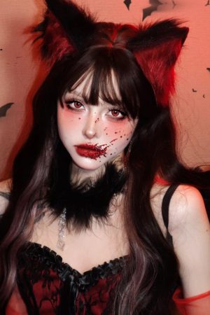 Women's Lolita Plush Beast Cat Ear Headband with Gloves and Necklace - Cute Halloween Costume Accessories