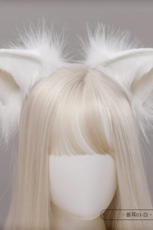 Women's Lolita Plush Beast Cat Ear Headband with Gloves and Necklace - Cute Halloween Costume Accessories