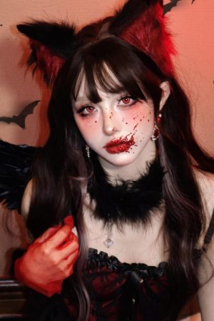 Women's Lolita Plush Beast Cat Ear Headband with Gloves and Necklace - Cute Halloween Costume Accessories