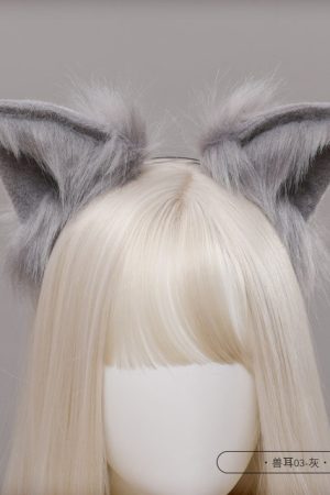 Women's Lolita Plush Beast Cat Ear Headband with Gloves and Necklace - Cute Halloween Costume Accessories