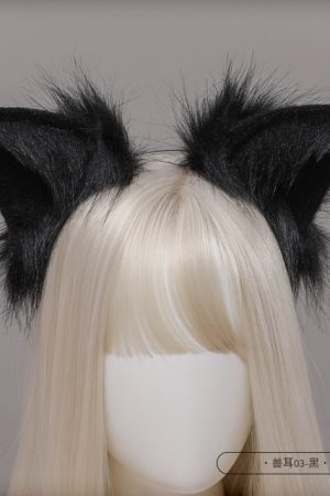 Women's Lolita Plush Beast Cat Ear Headband with Gloves and Necklace - Cute Halloween Costume Accessories