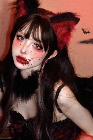 Women's Lolita Plush Beast Cat Ear Headband with Gloves and Necklace - Cute Halloween Costume Accessories
