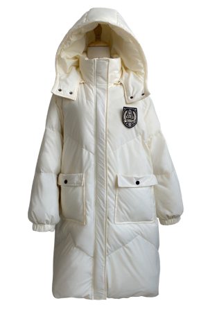 Women's Long Hooded Pudding Bear IK Uniform Jacket - Thick Loose Winter Down Coat in College Style, Warm and Cozy for Cold Weather