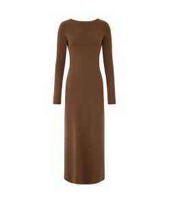 Women's Long Sleeve Backless Dress - High Waist Slim Fit Knitted Skirt for Spring - Casual Round Neck Fashion