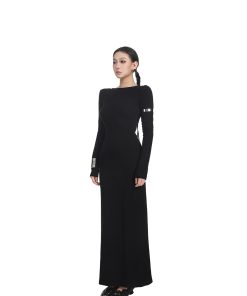 Women's Long Sleeve Backless Dress - High Waist Slim Fit Knitted Skirt for Spring - Casual Round Neck Fashion