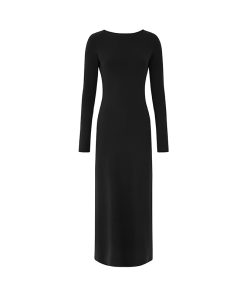 Women's Long Sleeve Backless Dress - High Waist Slim Fit Knitted Skirt for Spring - Casual Round Neck Fashion