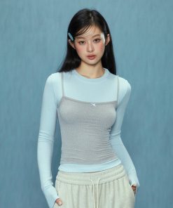 Women's Long Sleeve Fitted Two-Piece T-Shirt - Spring 2025 Style, Slimming and Versatile, Perfect for Casual or Layering