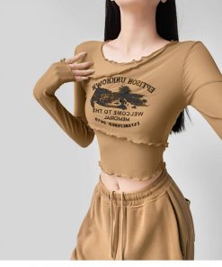 Women's Long Sleeve Irregular Cover-Up T-Shirt - Slim Fit, Thin Flattering Mesh Layer for Early Autumn 2025 Style