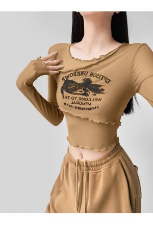 Women's Long Sleeve Irregular Cover-Up T-Shirt - Slim Fit, Thin Flattering Mesh Layer for Early Autumn 2025 Style