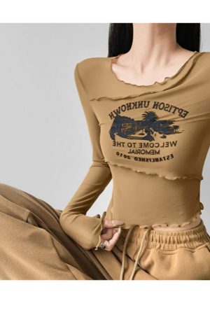 Women's Long Sleeve Irregular Cover-Up T-Shirt - Slim Fit, Thin Flattering Mesh Layer for Early Autumn 2025 Style