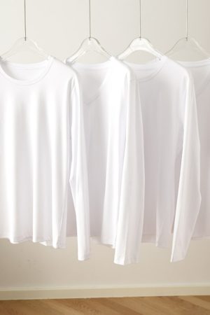 Women's Long Sleeve Mulberry Silk Cotton T-Shirt - White Round V-Neck Top for Spring Autumn, Soft Base Layer, Xinjiang Long Staple Cotton