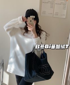 Women's Long Sleeve Round Neck T-Shirt - Japanese Style Solid Color Casual Cotton Top, 2025 Spring Versatile Layering Essential