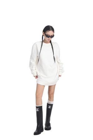 Women's Long Sleeve Sweatshirt Dress - Loose Straight Slim Fit, Round Neck, Solid Color with Inner Skirt - Perfect for Spring Fashion