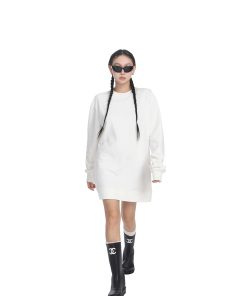 Women's Long Sleeve Sweatshirt Dress - Loose Straight Slim Fit, Round Neck, Solid Color with Inner Skirt - Perfect for Spring Fashion