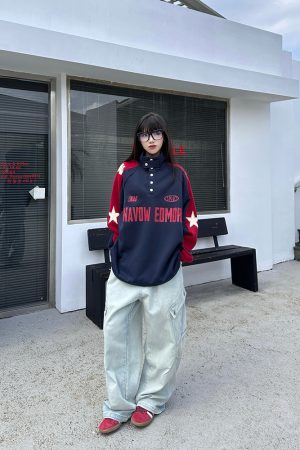 Women's Loose American Retro Stand Collar Button Sweatshirt - Trendy Niche Meilade Jacket in Vintage Style