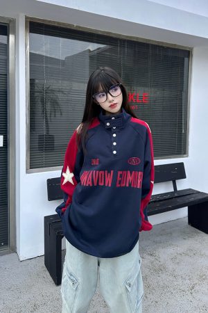 Women's Loose American Retro Stand Collar Button Sweatshirt - Trendy Niche Meilade Jacket in Vintage Style