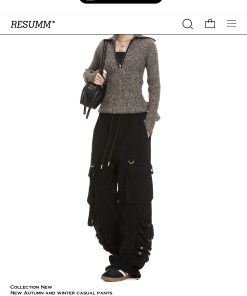 Women's Loose Fit Rose Red Dance Pants - Straight Leg Hip-Hop Casual Trousers with Big Pockets - American Style Fashion