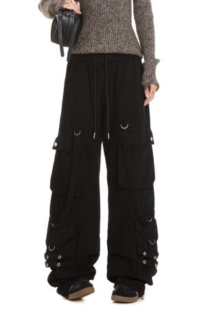 Women's Loose Fit Rose Red Dance Pants - Straight Leg Hip-Hop Casual Trousers with Big Pockets - American Style Fashion