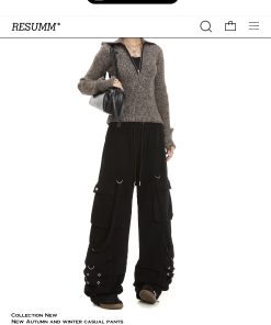 Women's Loose Fit Rose Red Dance Pants - Straight Leg Hip-Hop Casual Trousers with Big Pockets - American Style Fashion