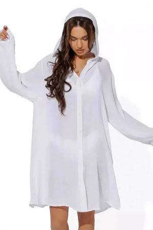 Women's Loose Sun Protection Hoodie Beach Dress Long Sleeve Cover-Up for Swimsuit and Bikini - 2025 Summer Style