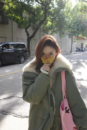 Women's Mid-Length Pumpkin Spliced Cotton Coat - Korean Style Lamb Fleece Winter Parka Jacket
