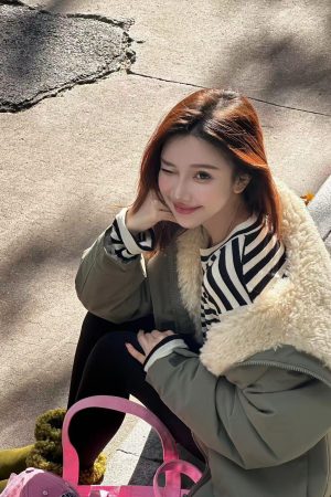 Women's Mid-Length Pumpkin Spliced Cotton Coat - Korean Style Lamb Fleece Winter Parka Jacket
